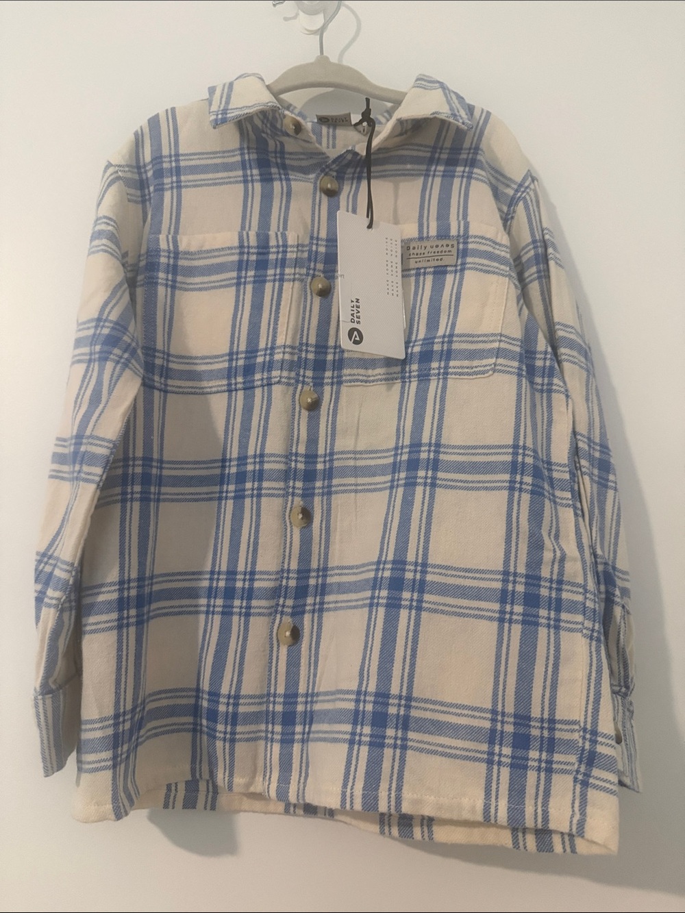 Daily seven Blue Plaid Button-Down Shirt Jacket -